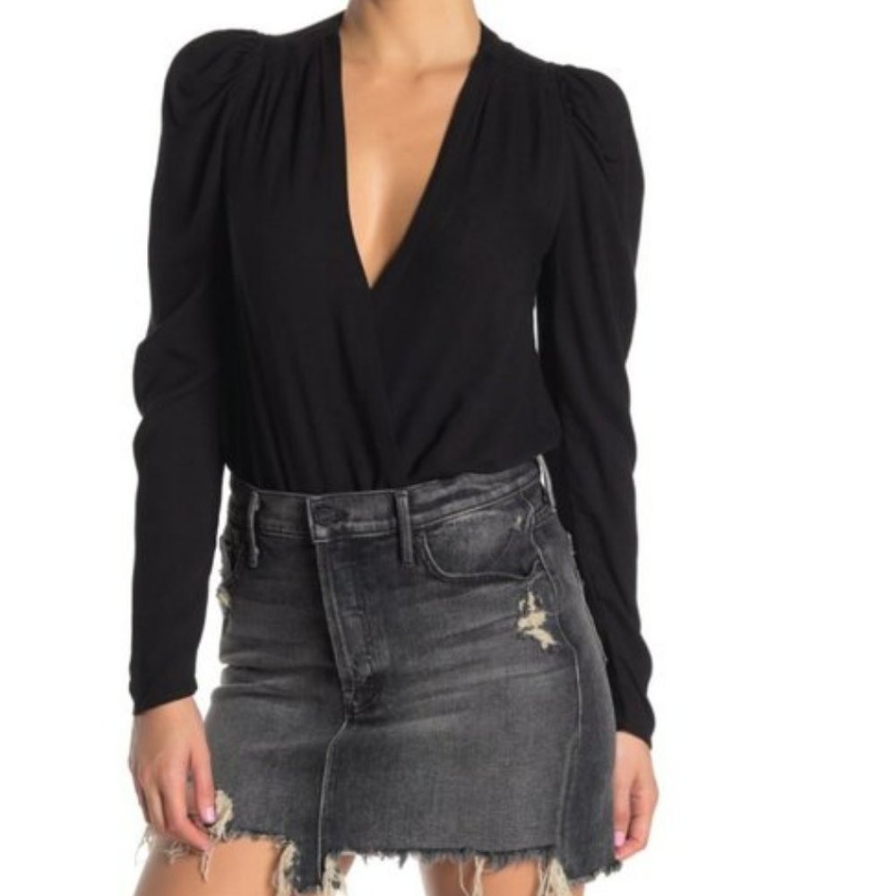 AFRM Black Surplice Long Sleeve Bodysuit